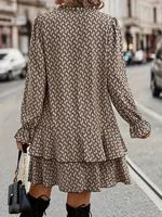 Plus Size 1XL-5XL Women Fashion Print Dress V-neck Casual Long Sleeve Party Flare Sleeve Ruffle Loose Dress - Image 5