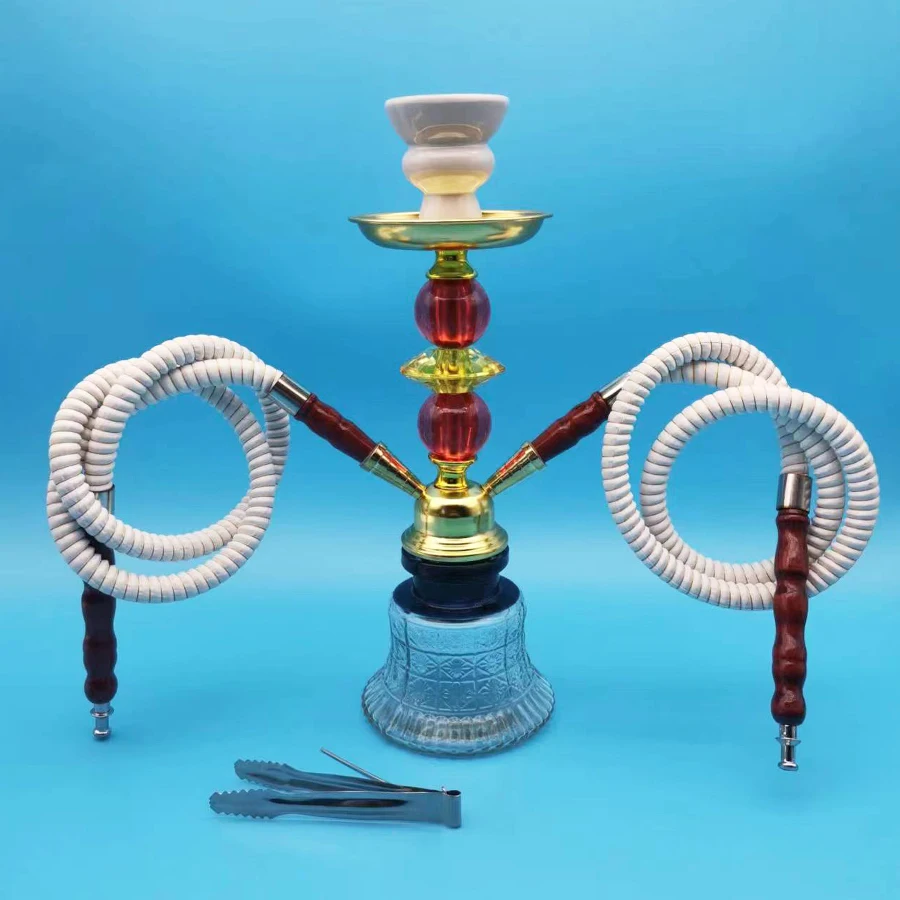 Arabia Hookah Set Small Double Tube Hookah Glass Bottle Ceramic Bowl Hose Water Pipe Bar KTV Shisha Accessories Birthday Gift