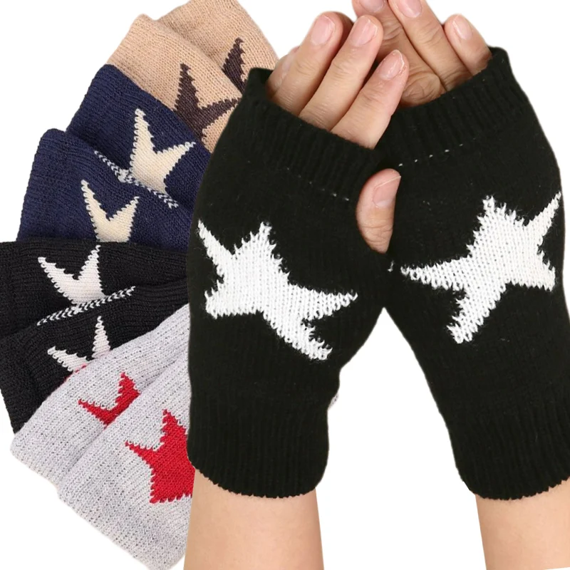 

Вязаные шерстяные перчатки со звездами в стиле панк Y2K для мужчин и женщин, теплые полупальцевые перчатки с пентаграммой и звездами, мягкие перчатки без пальцев, 2024