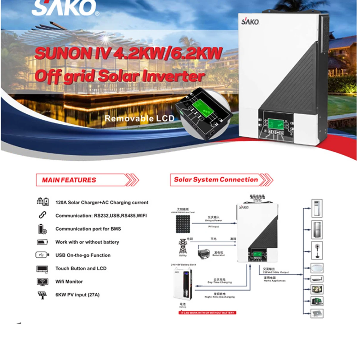 4.2KW 6.2KW Solar Home Energy Storage Reverse Control Integrated Machine Photovo
