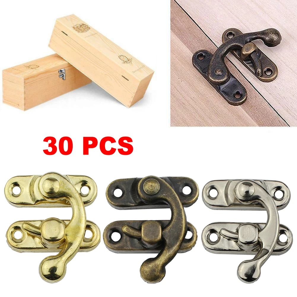 30pcs Antique Metal Catch Curved Buckle Horn Lock Clasp Hook Bronze Iron Padlock Hasp Hook Lock For Mini Jewelry Wooden Box jewelry box hasps