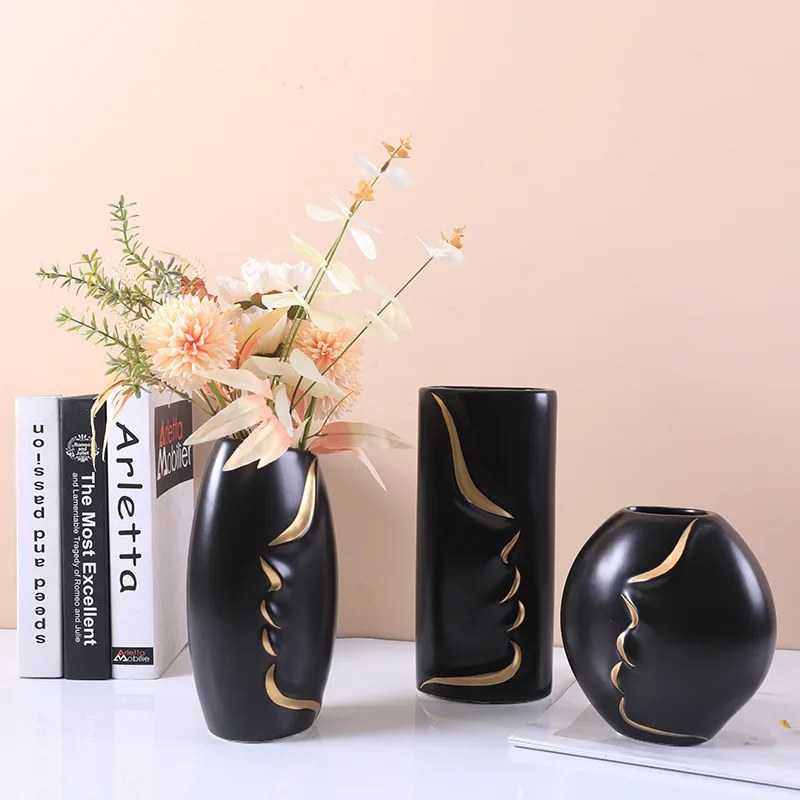 

Nordic Light Luxury Abstract Face Art Ceramic Vase Living Room Bedroom Desktop Dry Flower Decoration Home Ornaments