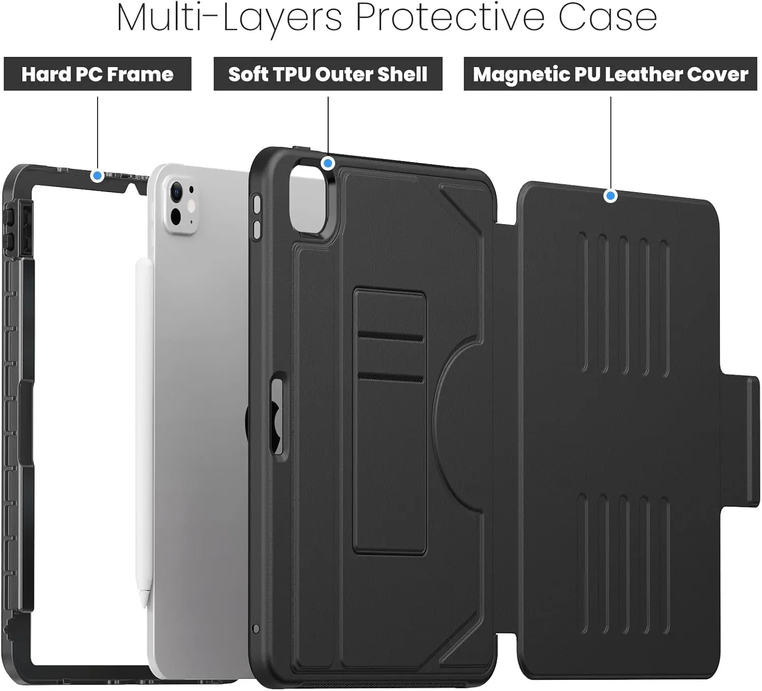 Shockproof Rugged Tablet Case with Multi-Angle Kickstand and PU Leather Finish