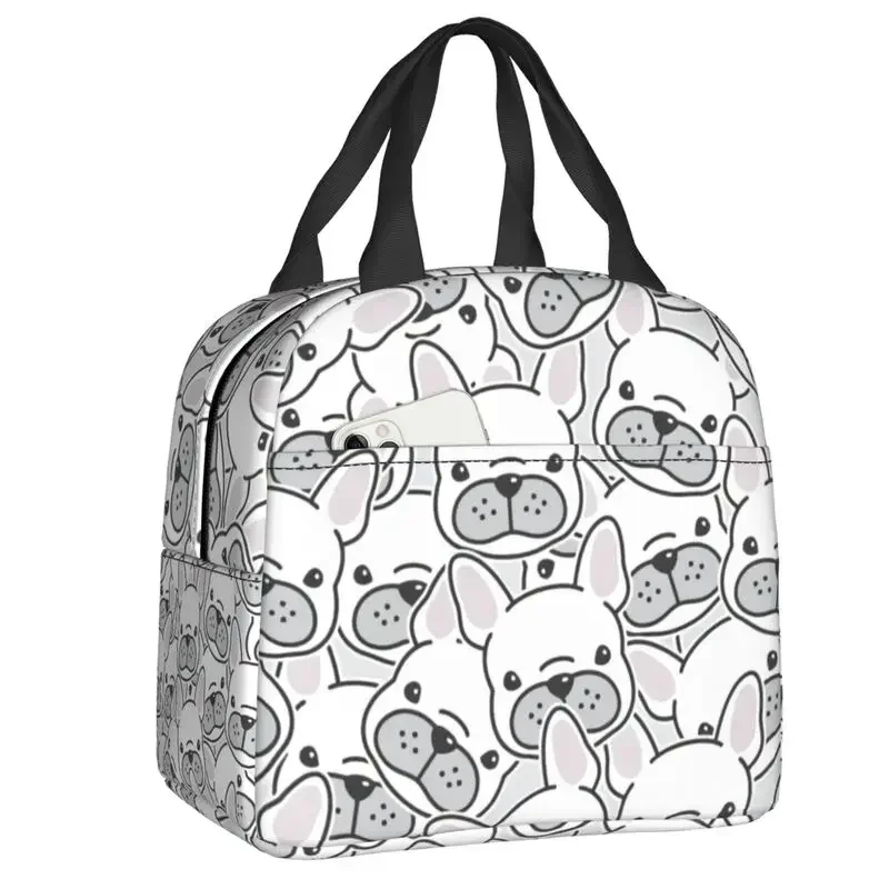 

French Bulldog Puppy Thermal Insulated Lunch Bags Women Dog Head Pattern Resuable Lunch Container for School Food Bento Box