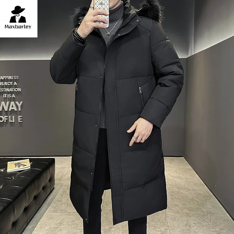 Men's Winter Light Down Jacket Trend Short Lamb Fur Collar White Duck Down Warm Jacket