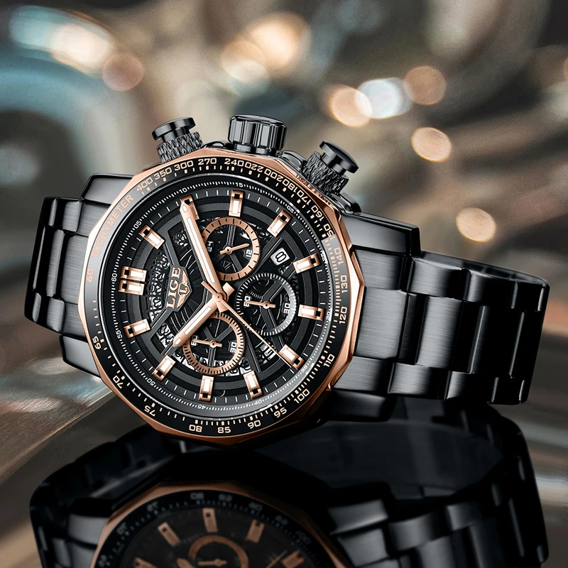 LIGE Men Watch Fashion Business Big Dial Watch Men Waterproof Luminous Quartz Chronograph Wrist Watches For Men Reloj Hombre+BOX