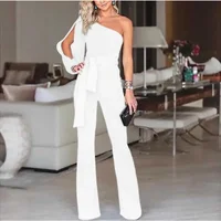 New women's single shoulder high waistband solid color slim fit sexy jumpsuit, fashionable and versatile - Image 5
