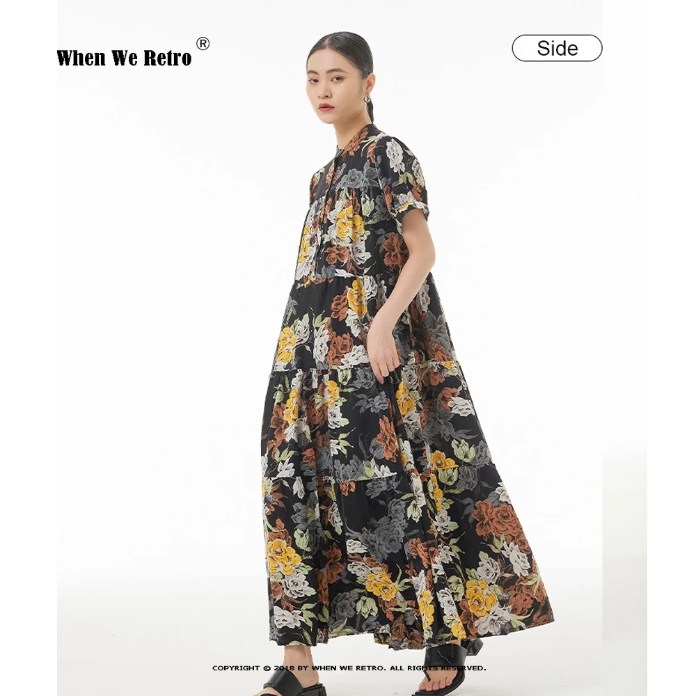 

New Bohemian Cake Dresses Summer 2023 New Fashion Casual O-neck Short Sleeve Chiffon Women Loose Print Vintage Dresses VP0107