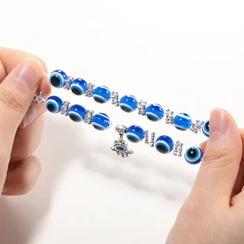 Charm Blue Evil Eye Bracelets For Women Vintage Hand Of Fatima Turkey Thousand Eyes Wish Bracelets pulseras Gifts For Friends bf 3