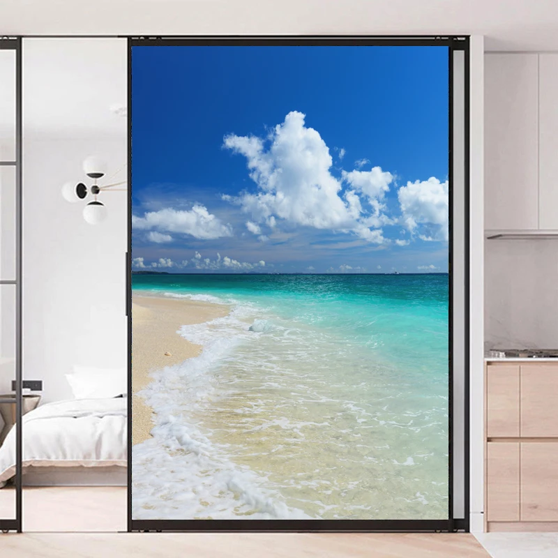 

Privacy Windows Film Decorative Sea Landscape Series 02 Stained Glass Window Stickers No Glue Static Cling Frosted Window Cling