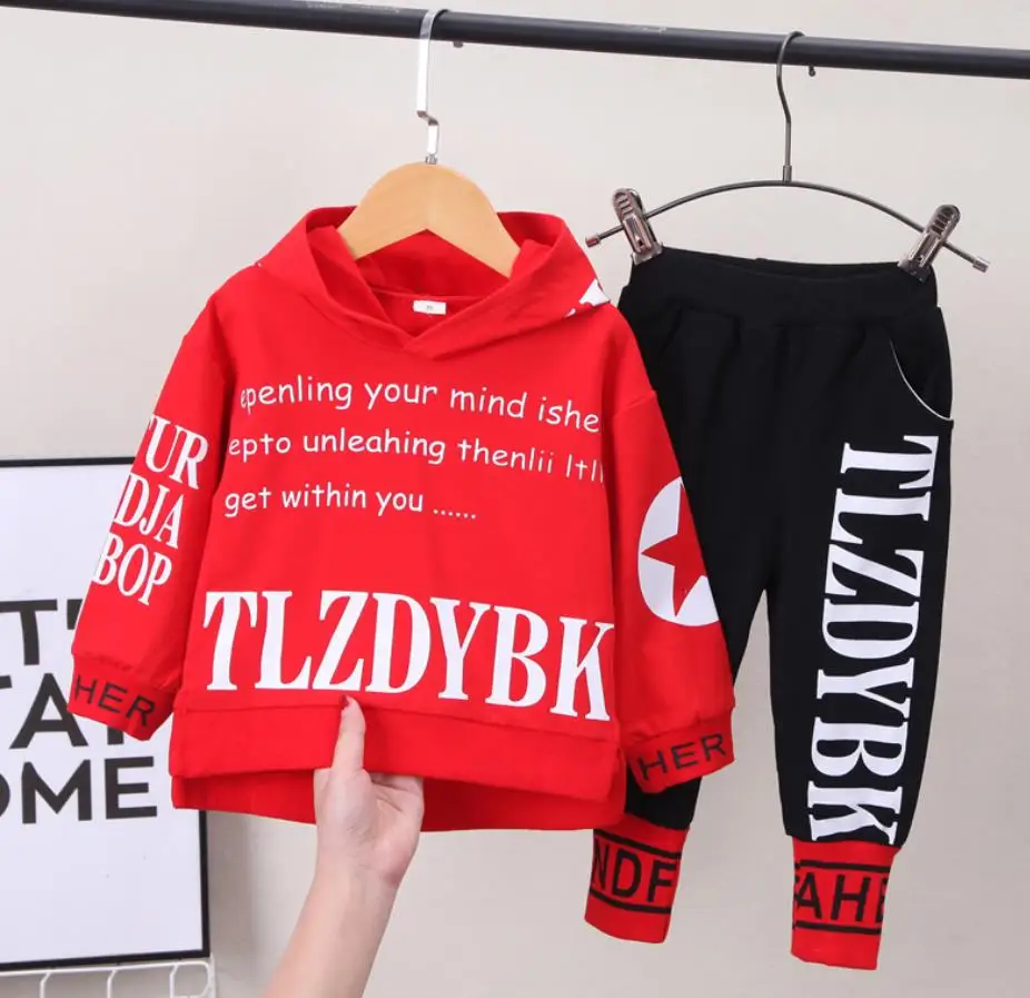 

Toddler Boy Boutique Clothing Spring Autumn Foreign Letters Hooded Hoodies and Pants Tracksuits for Kids Two Piece Outfits Set