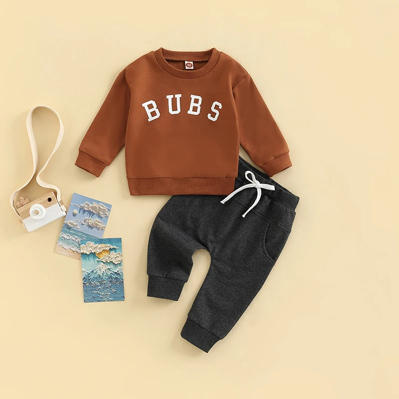 FOCUSNORM 4 Colors Autumn Causal Baby Boys Clothes Sets 2pcs Letter Printed Long Sleeve Sweatshirt Tops+Solid Shorts 0-3Y