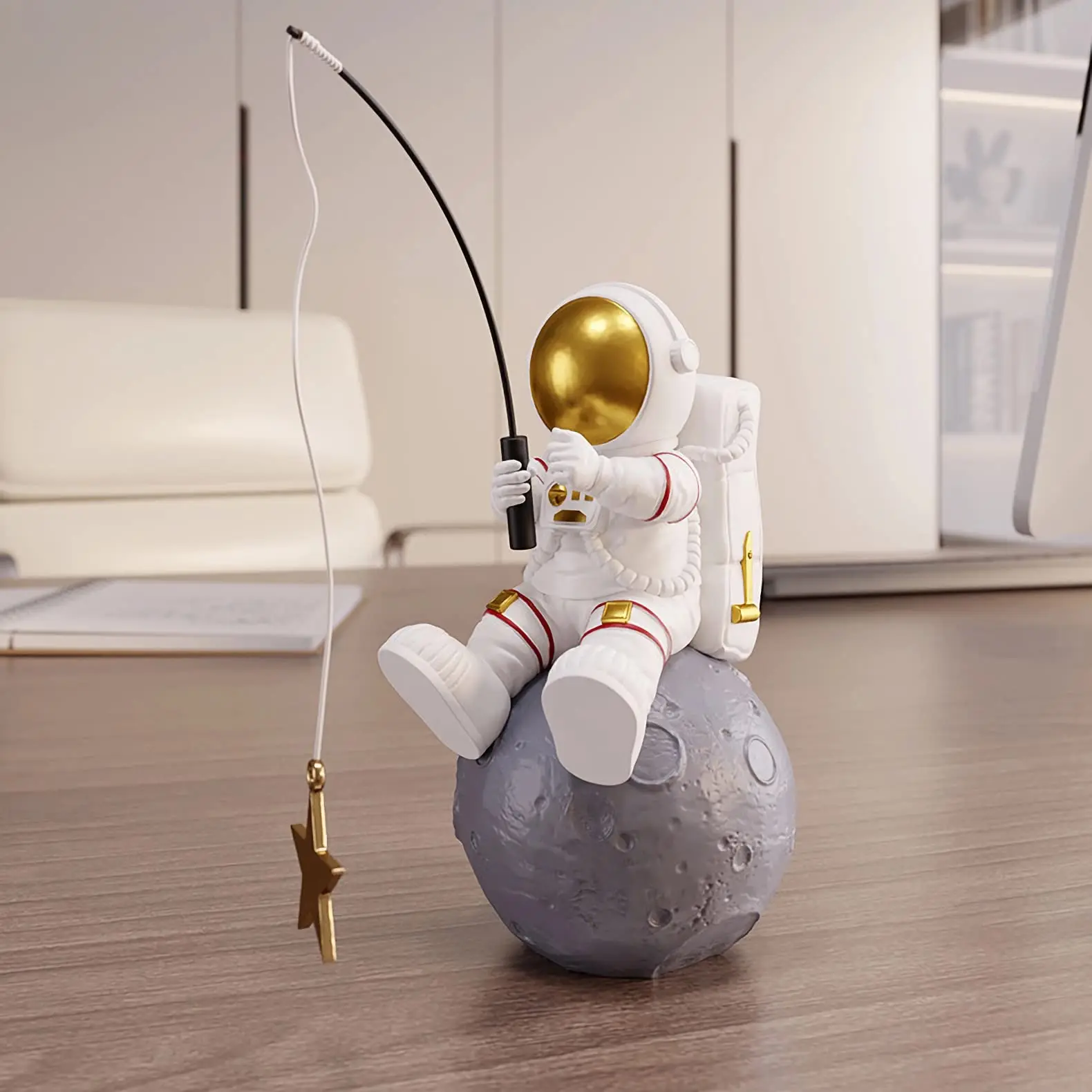 Astronaut Figurine Statue, Astronaut Fishing Star Figure Sculpture for Desktop & Tabletop Decor, Resin Spaceman Planet Desk Orna 2