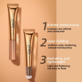 QIBEST Liquid Contour With Cushion Applicator Natural Shimmer Finish Moisturizing Creamy Soft Liquid Blush For Cheeks Highlight 5