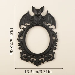 Vintage Wine Red Bat Carved Resin Photo Frame - Gothic Dark Style Wall Decor Halloween Ornament (3029 - Black)