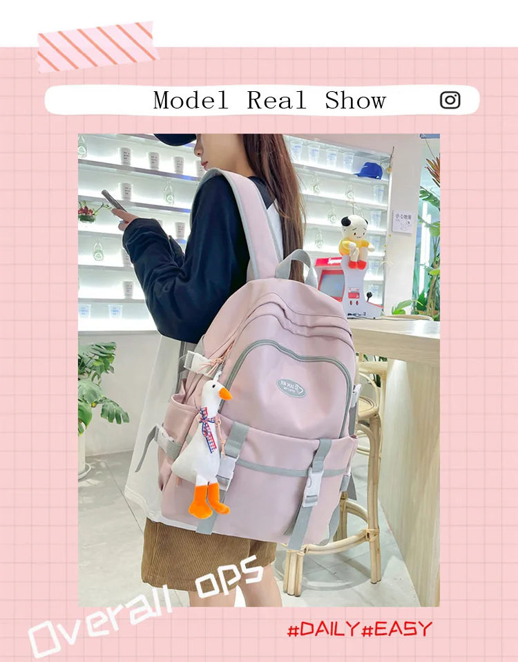 New High School Harajuku Double Buckle Women Backpack School Bags Teenage Girls Kawaii Backpack Waterproof Student Bag Mochila