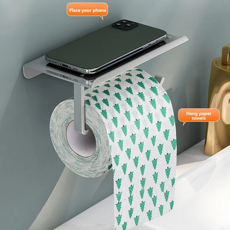 Aluminum Alloy Toilet Paper Holder Shelf With Tray Bathroom Accessories Kitchen Wall Mounted Hanging Toilet Paper Roll Holder toilet paper holder toilet roll holder