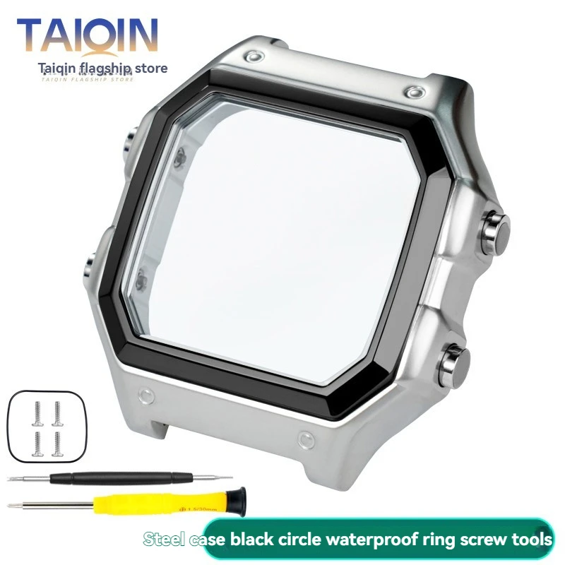 Stainless Steel Watch Case with Waterproof Ring - Black/Silver Finish