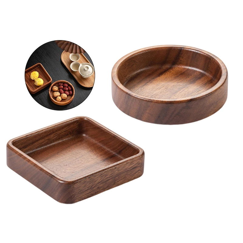 Nordic Style Stackable Plate Walnut Wood Plate Square/ Round Tray Tableware Household Simple Confectionery Fruit