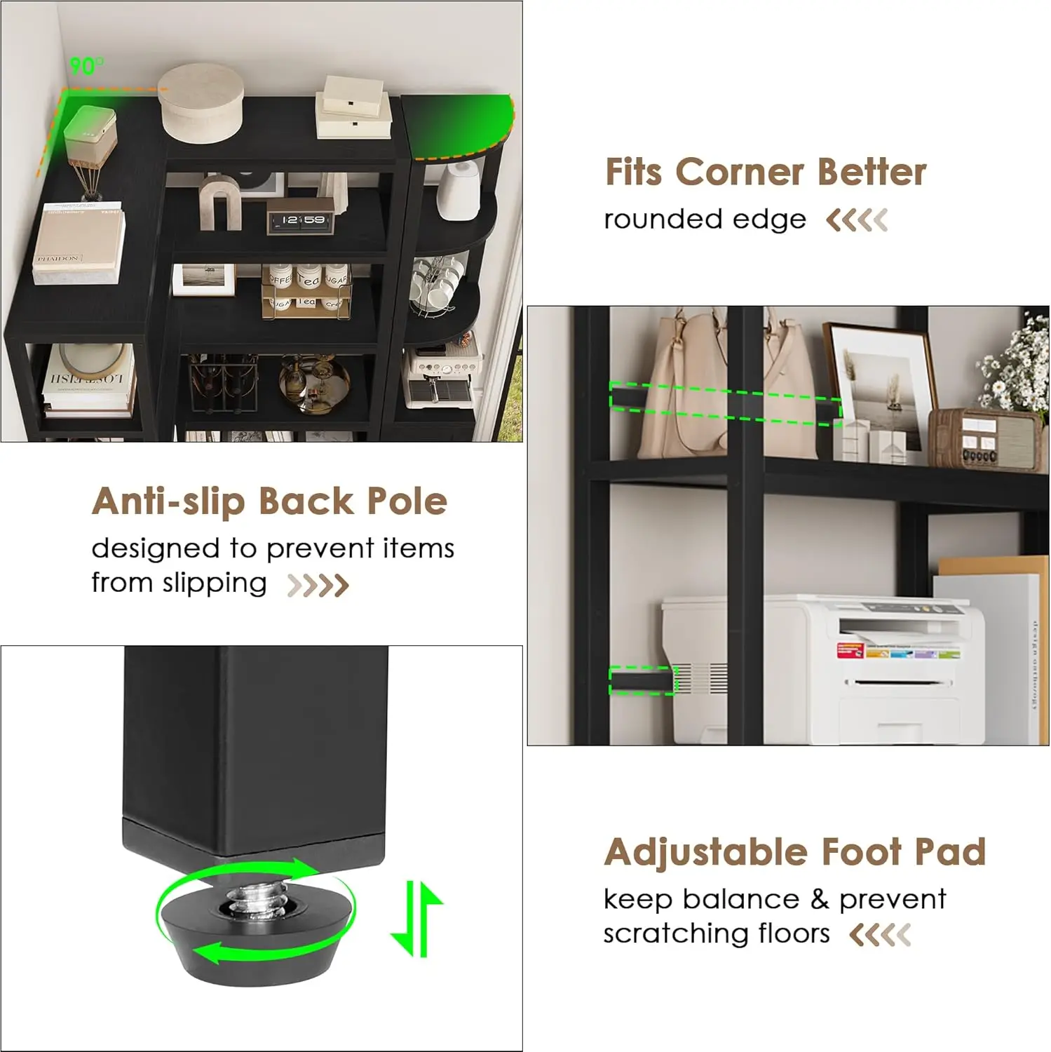 72" Tall Corner Book Shelves Cases 2 Pieces Open Bookcase Large Storage Display Shelf Standing 6 Tier Shelving Unit with Cabinet