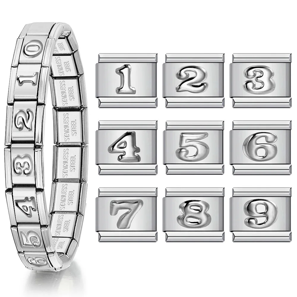 1pc Edelstahl Charms Italienische Link Fit 9mm Armband Neue Design Silber Farbe 0-9 Figur Nummer, der DIY Schmuck Armbänder