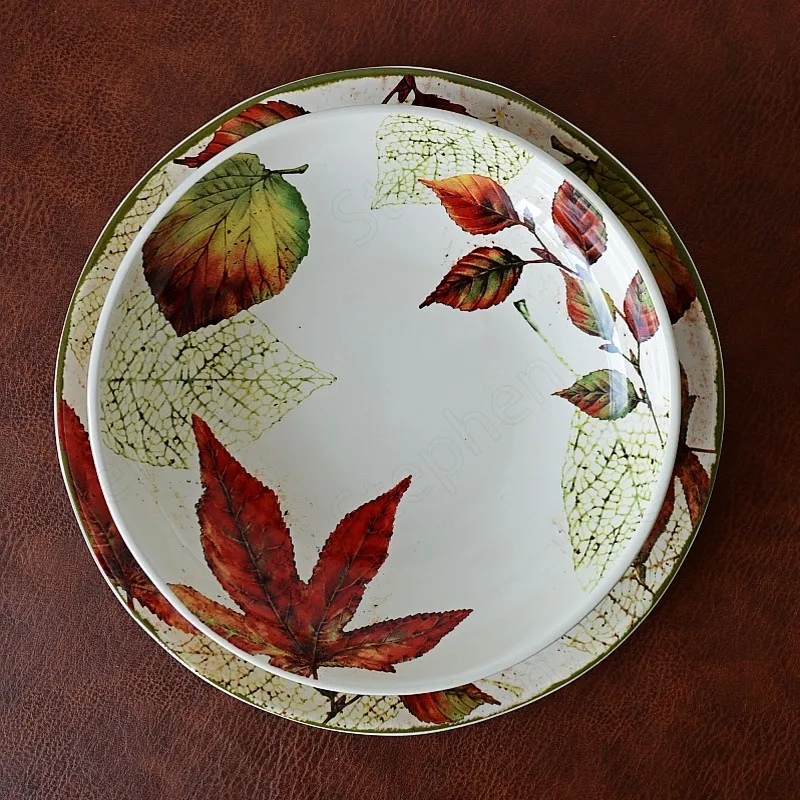 

American retro maple leaf ceramic plate Nordic tableware underglaze western plate home decoration vajillas charger plate 접시