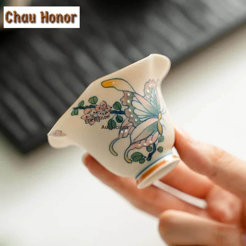 45ml Hand-painted Butterfly High-footed Teacup Elegant Tea Bowl Set Cups Tea-tasting Smelling Cup Chazhan Master Cups Drinkware