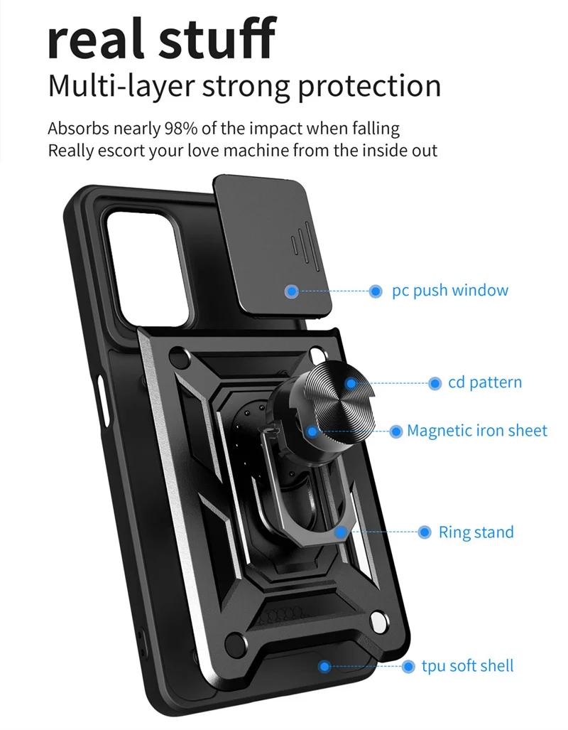 Realme9i RMX3491 6.6 케이스 슬라이드 카메라 렌즈 OPPO Realme 9i 9 i 갑옷 자석 링 킥 스탠드 뒷면 커버 용 전화 케이스 보호