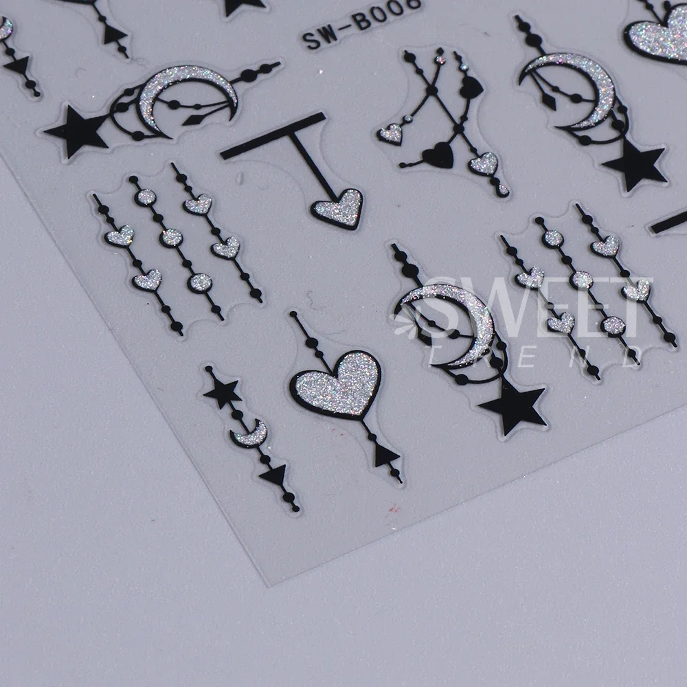 3/7pcs 3D Valentine's Nail Stickers Glitter Heart Love Star Self-Adhesive Slider Geometry Decals Manicure Accessories Decoration