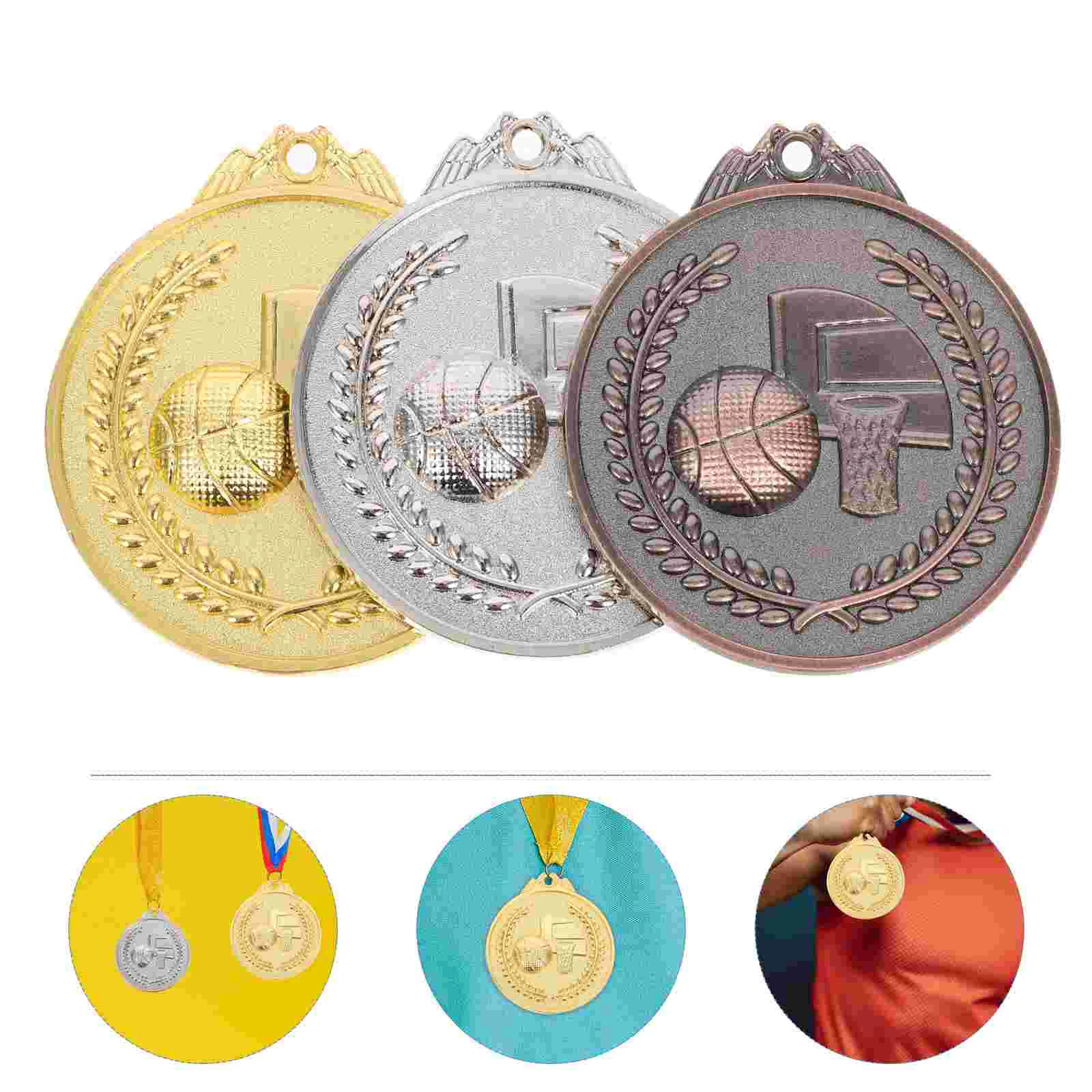 

3 шт., медали для спортивных соревнований, баскетбол, сплав цинка, золото, серебро, бронза