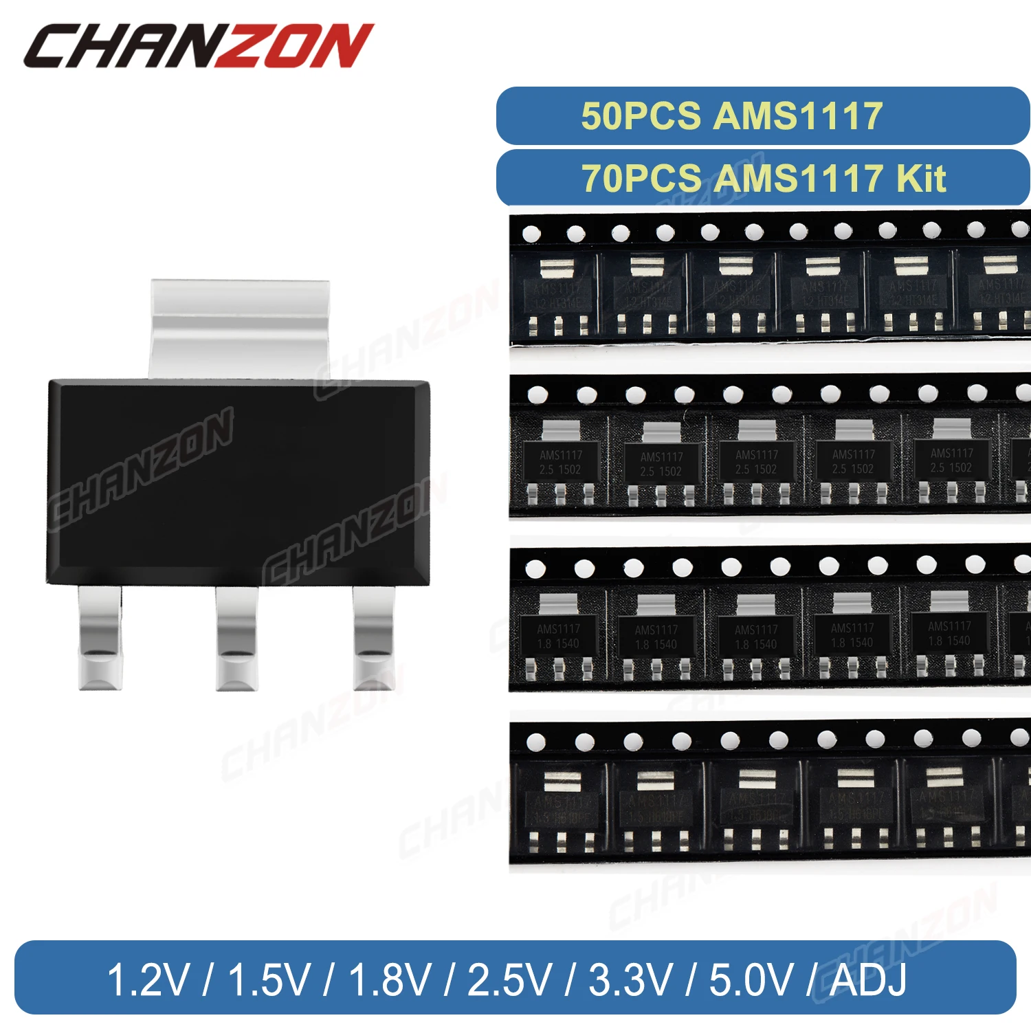 Transistors Kit Voltage Regulator IC IC Chipset Ams1117 Kit Sot223 Ams1117-3.3V Ams1117-5.0V Ams1117-Adj Ams1117-1.2V Ams1117-1.5V Ams1117-1.8V Ams1117-2.5V Transistor