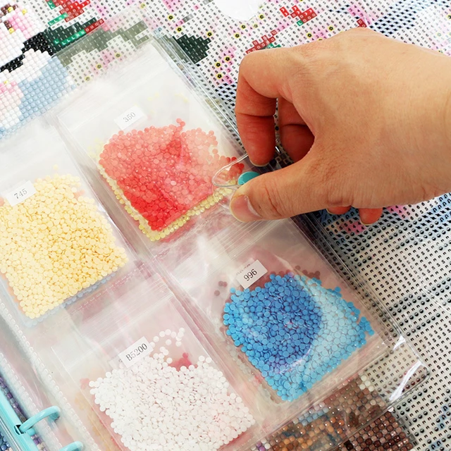 Diamond Painting Storage Containers Beads Storage Book Binder with Pockets,  Self Sealing Plastic Bags, 447 Color Number Stickers