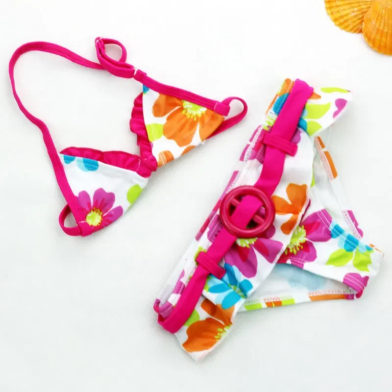 Kids Two Piece Swimwear Two Piece Swimsuit Girls Cute Flowers Pattern Swimsuit Girls Split Two-pieces Swimwear