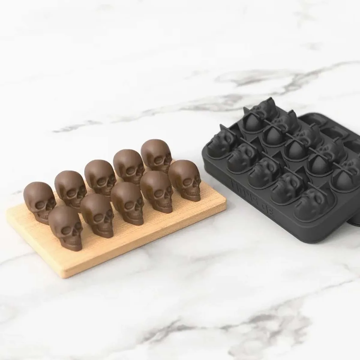 10 Cavity Skull Chocolate Silicone Molds 3D Halloween Skeleton Head Chocolate Candy Cake Decoration Ice Cube Tray
