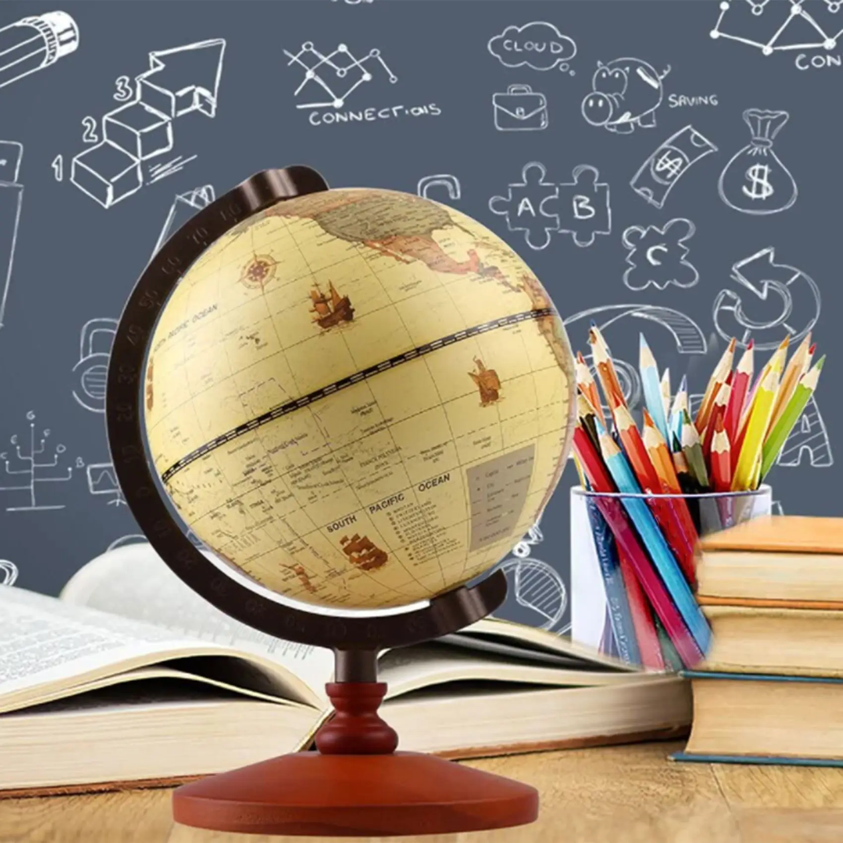 5 Inch Diameter Brown World Globe Antique Decorative Desktop Rotating Earth Geography Globe Children Gift
