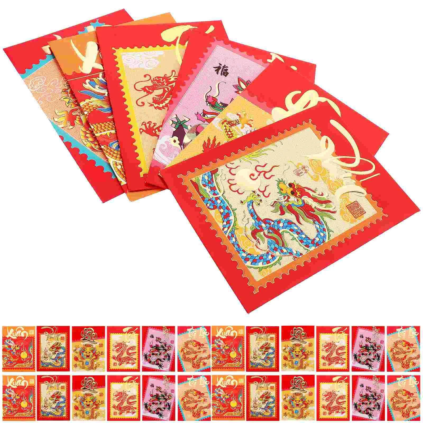 

Красные конверты на удачу для китайского Нового года, конверты HongBao с надписью «Год Дракона», красные конверты для китайского Нового года