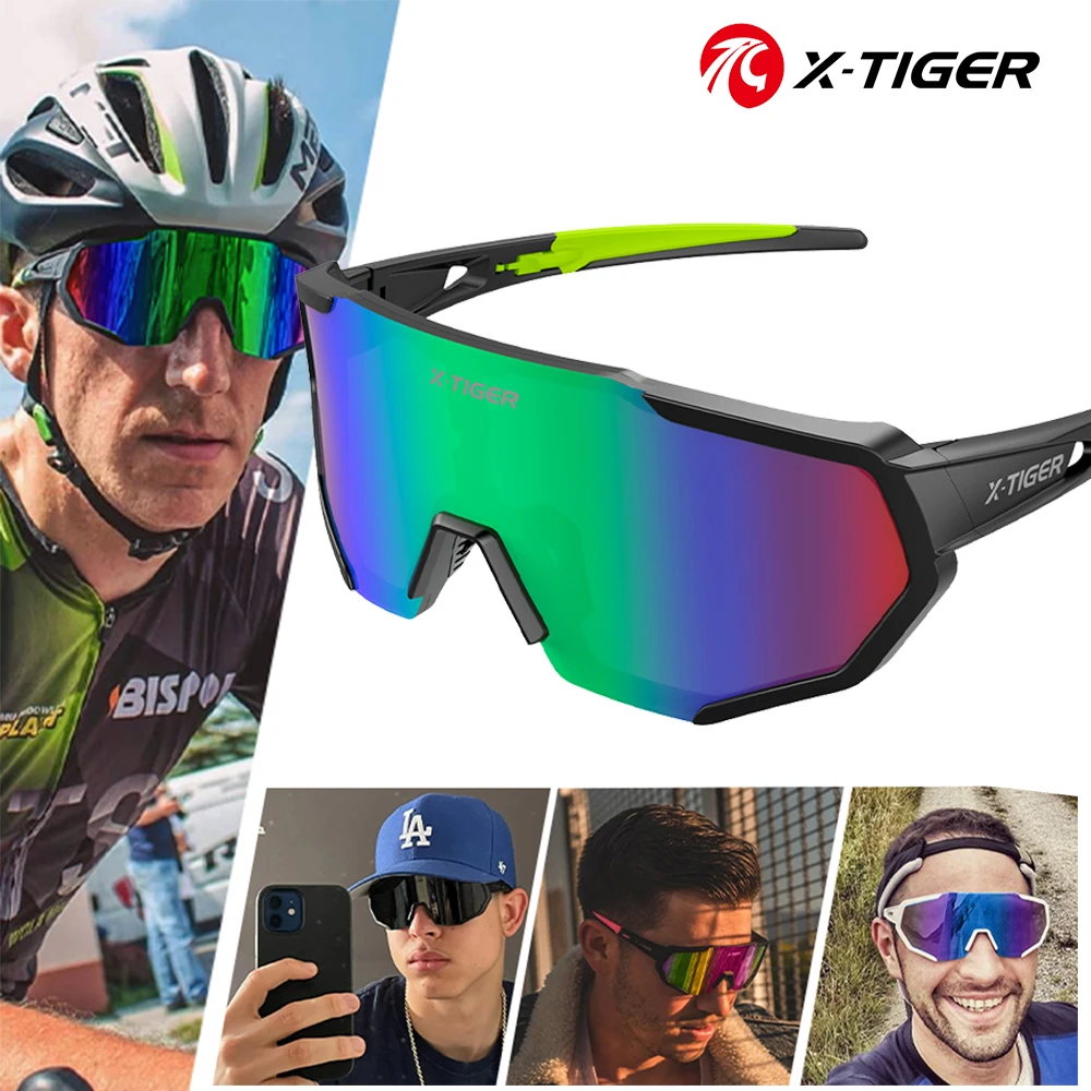 Фото Поляризованные солнцезащитные очки X-TIGER с защитой UV400, унисекс, велосипедные очки для занятий спортом на открытом воздухе №1