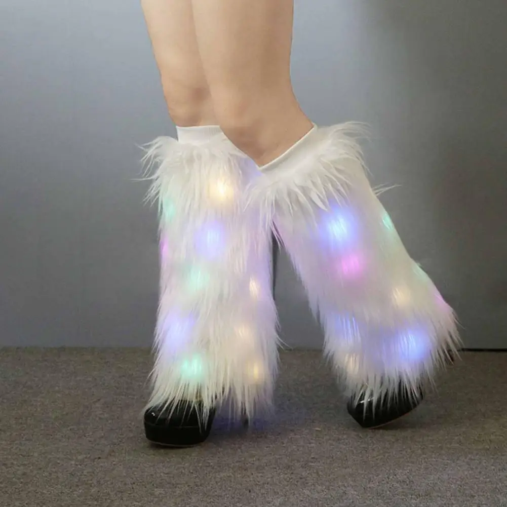 Women Leg Warmers Women's Led Light Furry Leg Warmers Plush Boot Covers for Autumn/winter Fashion Elastic Leg Socks