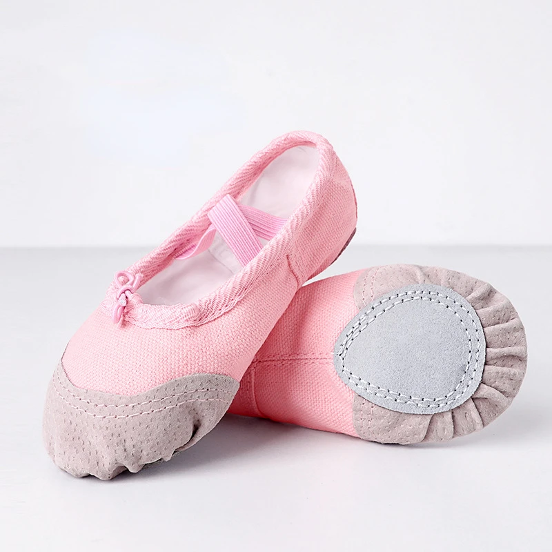 Dance Leather Toe Canvas Shoes Girls Ballet Slippers Split Sole Gymnastics Skate Yoga Dancing Daily Practice Kids Ballerina