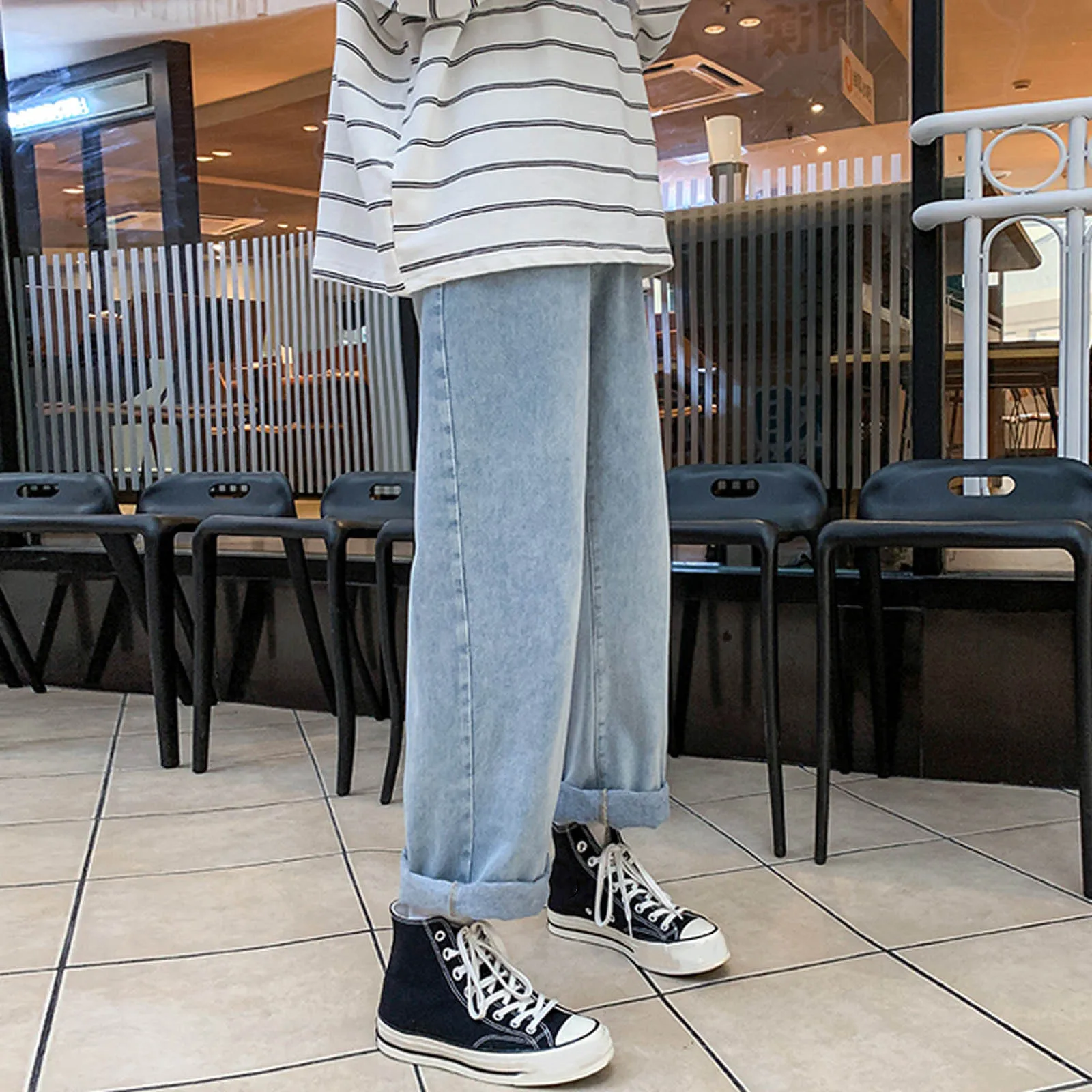 

Male Solid Color Jeans Casual Pants Autumn-Winter straight Trousers Outdoor All-match loose Bottoms Sports Joggers pantalones