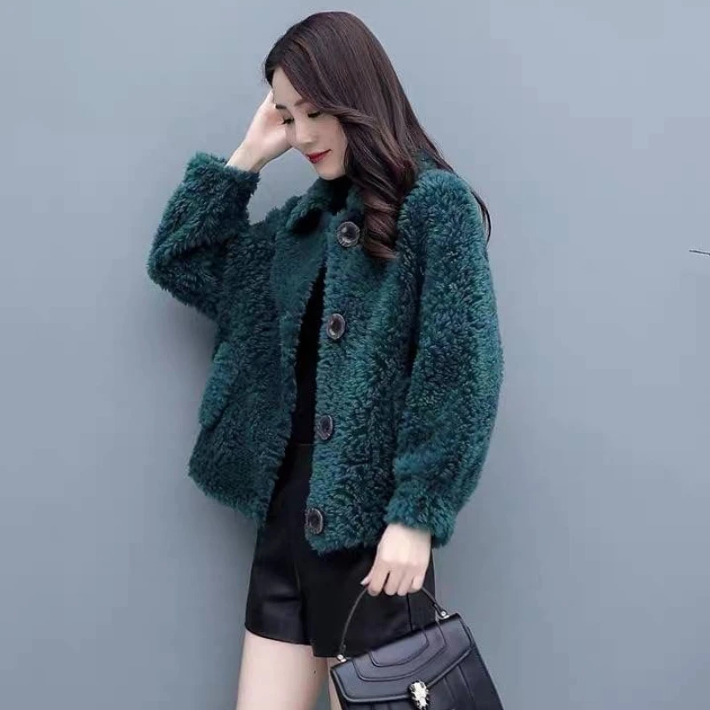 Women's Faux Fur Coat, Loose Lamb Wool, Short Parkas, Casual Outwear, Thick, Warm, Monochromatic, Fashion, Winter, New, 2024