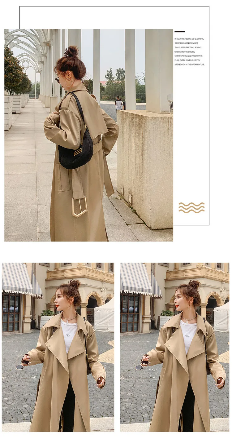 Women's Long British Style Windbreaker Spring Autumn New Ladies Cloak Khaki Women's Acetate Satin Trench Coat Slim Belt Overcoat maxi puffer coat