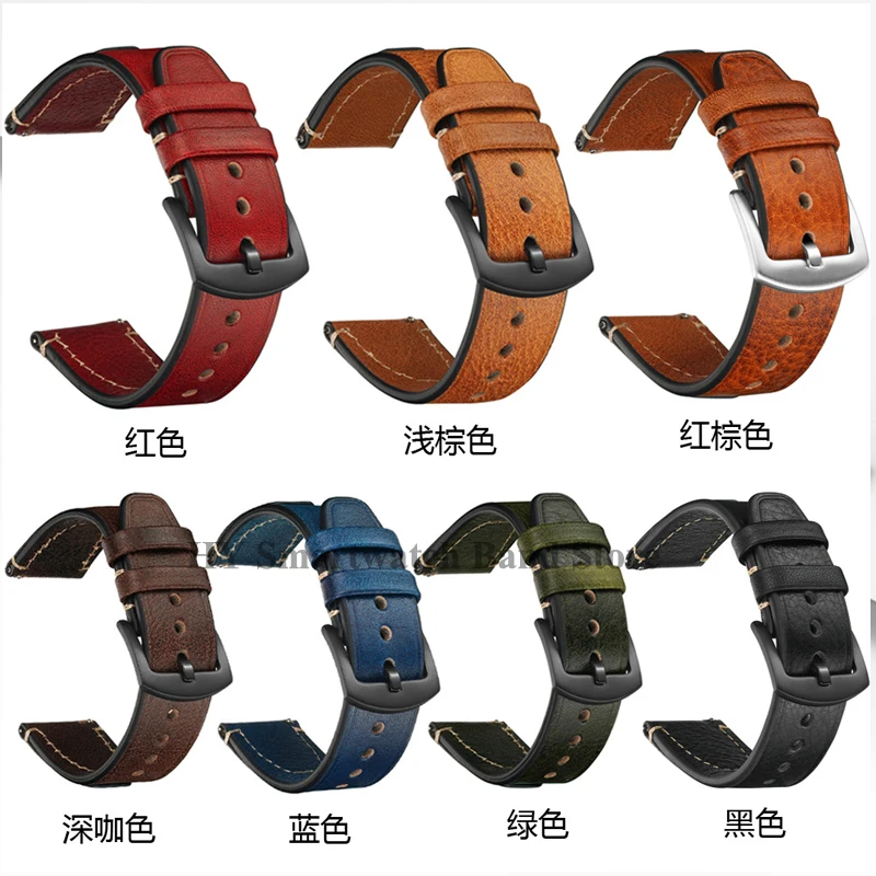 Vintage Leather Quick Release Waterproof Sport Wristband with Stitching Cowhide