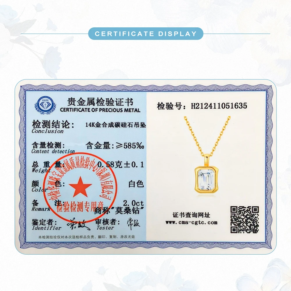 Luxury 100% Real 14k Gold Necklace for Women 6*8mm 2ct Emerald Cut Moissanite Diamond Stone AU585 Pendant Wedding Gifts Jewelry 3