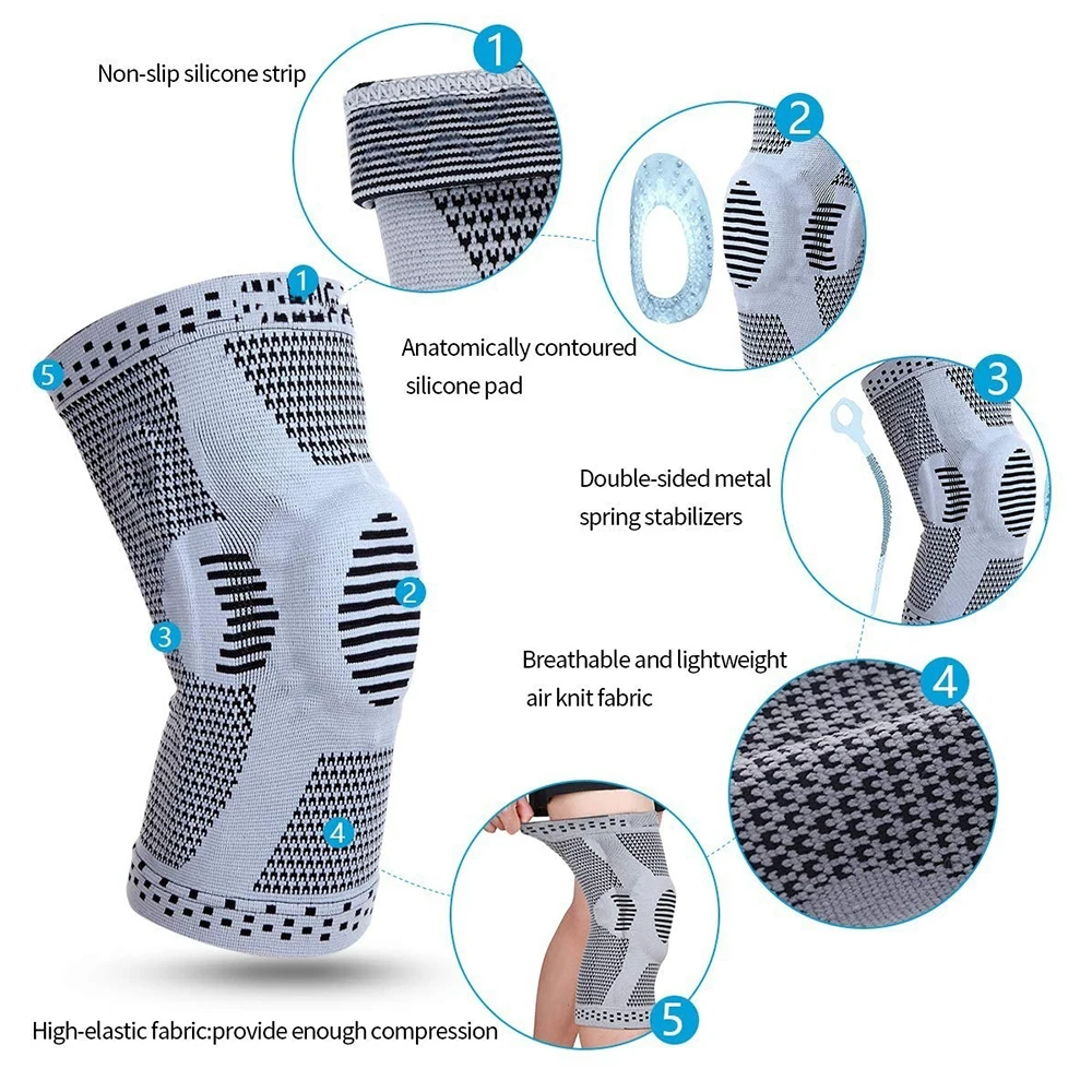 Knee Pad 1 Piece Strap Patella Medial Support Strong Meniscus Silicone Compression Protection Sport Running Basket