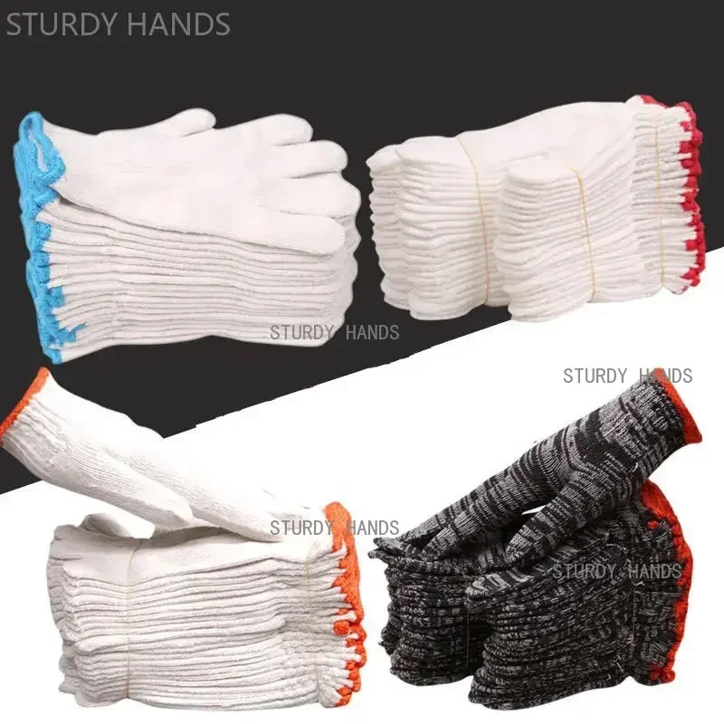 12 Pairs Wear-Resistant Ventilate Work Gloves Women Men Material Cotton Yarn Anti-Skid Knit Mitten Labor Protection Gardening