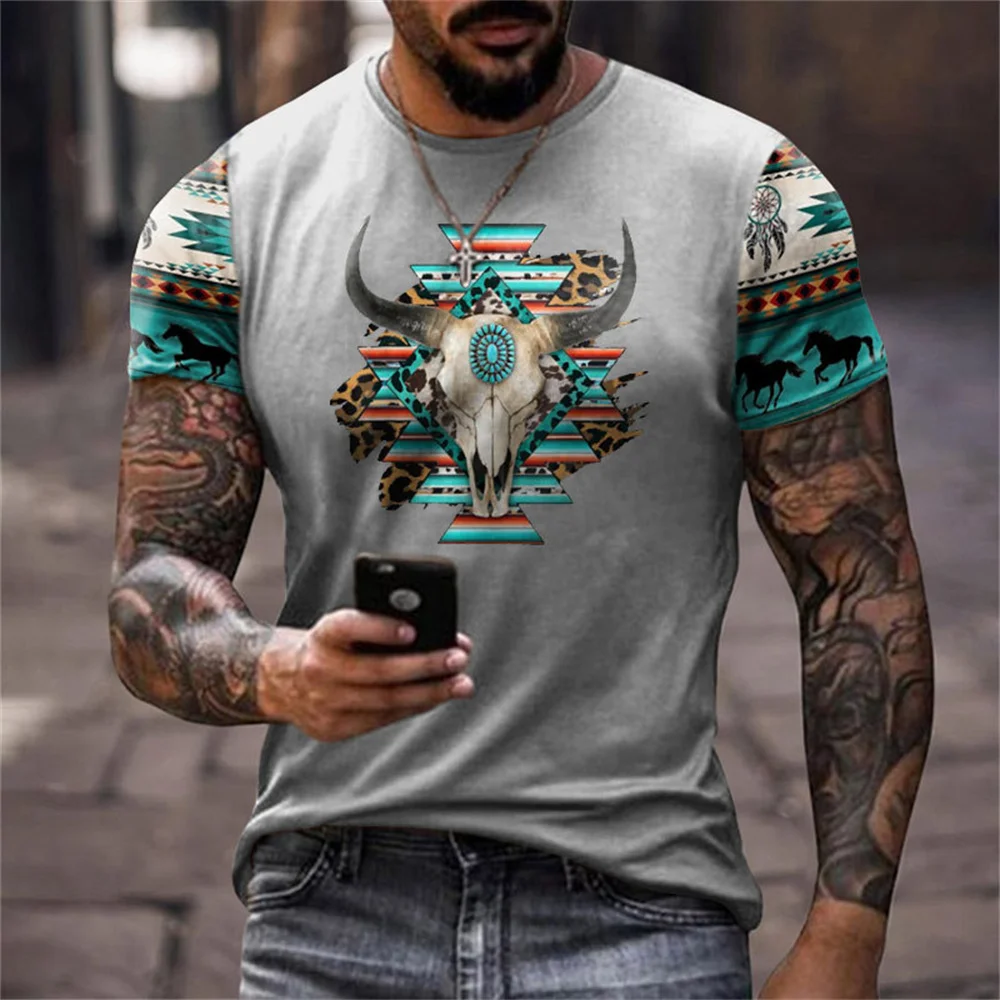 

Denim Printing Men's T-shirt Vintage Totem Shirt For Male Summer O Neck Sweatshirt Daily Cheap Short Sleeve Tops 3D Print Tees