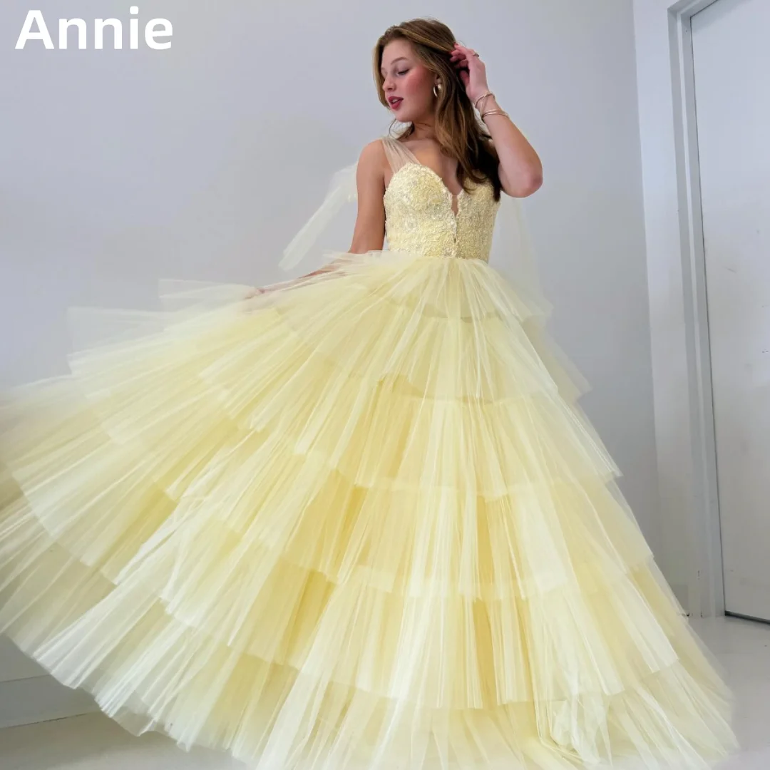 

Annie Lace Embroidery Prom Dress Yellow Graduate Evening Dresses A-shaped Princess Wedding Party Dresses 2024Vestidos De Noche