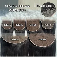 Skinlike HD dentelle frontale 13X4 13X6 fermetures de cheveux humains pré plumé Invisible HD dentelle partie libre 7x7 6x6 5x5 HD fermeture de dentelle seulement 5