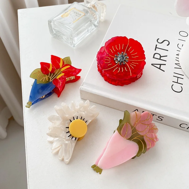 

Vintage Women Hair Claw Acetate Hair Clip Elegant Colorful Flower Shape High Quality Claw Clip Girls Hair Accessories Hair Clips